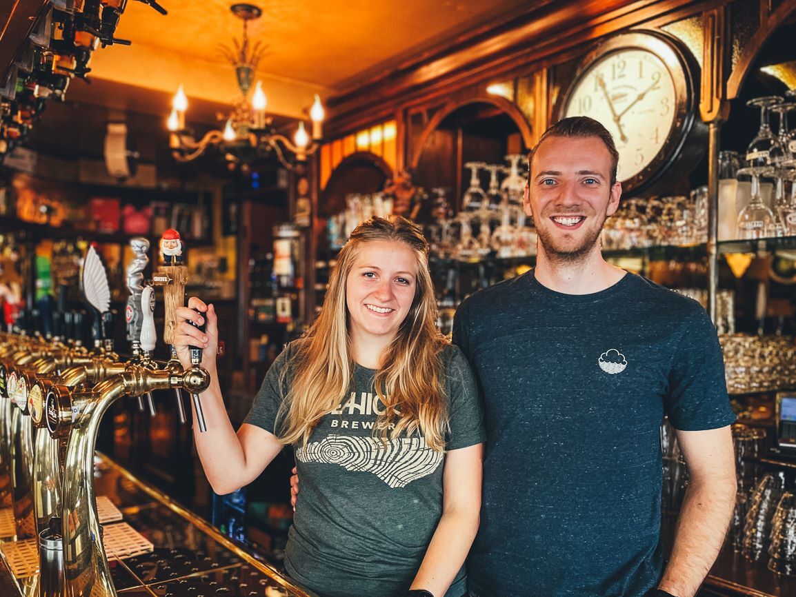 Koppelpaarden een moderne bruine kroeg