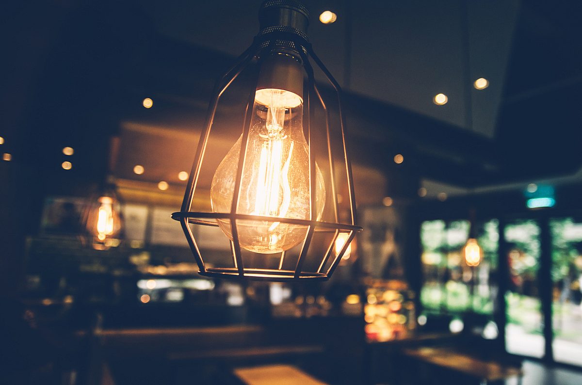 Beautiful retro luxury light lamp decor glowing  in coffee shop