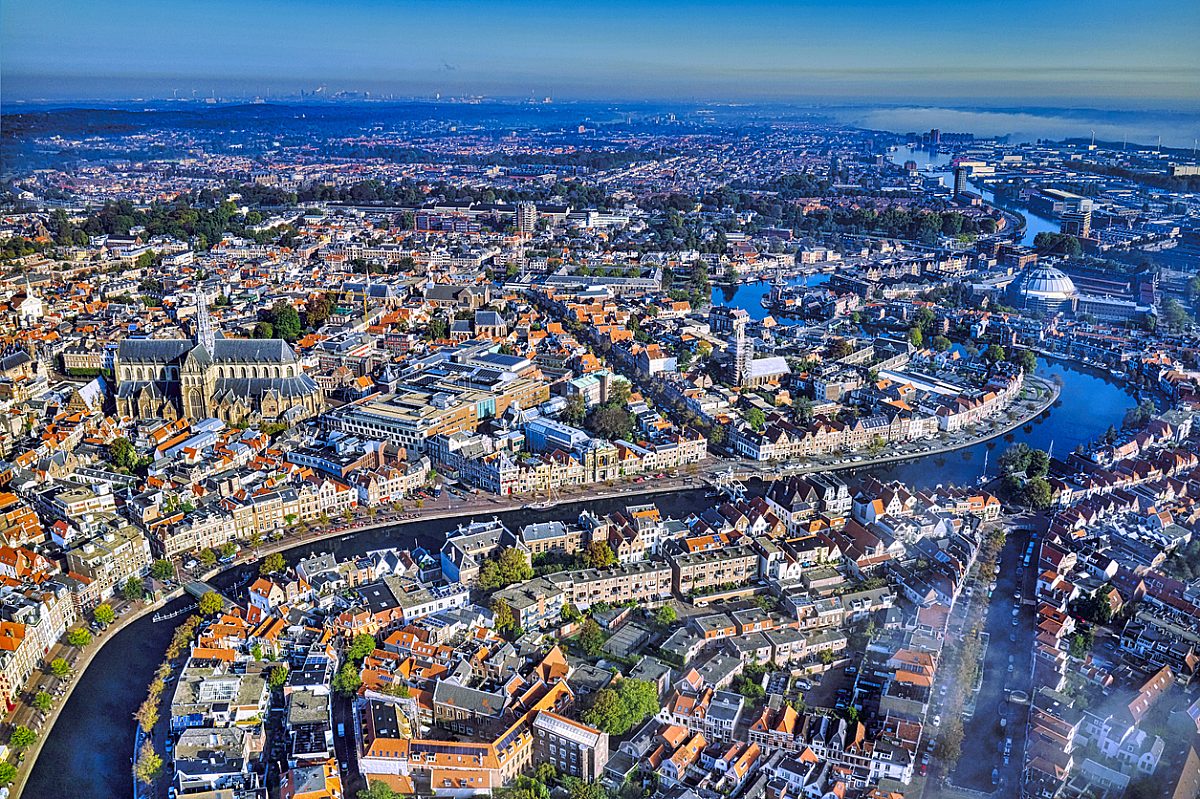 Netherlands, Haarlem - 20-03-2021: view from high above on the city of Haarlem